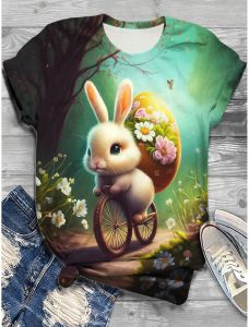 [Local Stock] VCC Easter Womens Funny Rabbit Prints T Shirt Short Sleeve Tees Tops 3D Prints O-Neck Shirt Summer Casual Womens Clothing Apparel