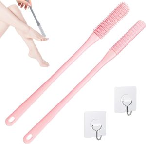 2 Pack Toe Cleaning BrushSilicone Foot Scrubber for Shower with 15.7" Long Handle Soft Cleaning Bath Brush Feet Cleaner Scrub Foot Care for SeniorsElderly Men and Women (Grey)