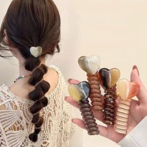 YOCKY Straight Telephone Wire Hair Rope Elastic Love Heart Telephone Line Headband Sweet Scrunchies Braid Hair Tie Girl