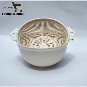 Bộ thau rổ nhựa rửa rau quả hình tròn màu pastel Việt Nhật_3391+3392