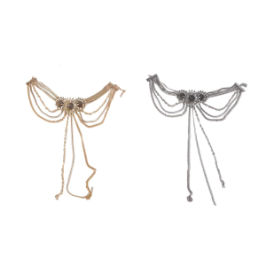 Elegant Long Tassels Necklace with 3D Floral Pendant Multi-layer Clavicle Chain Evening Dress Unique Accessories