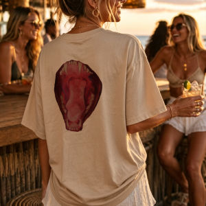 [Local Stock] HBESTY  Red Graphic Snake Mouth T-Shirt Crew Neck Short Sleeve Back Print Beige Funny Outdoors High Quality Cotton Short-sleev Casual