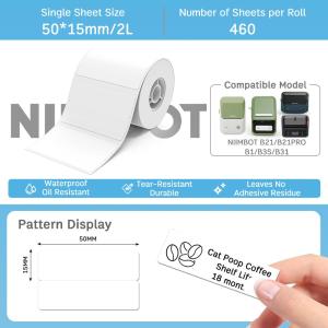 NIIMBOT B1 Inkless Label Printer Direct Thermal 203dpi 20-50mm/s Print Speed Bluetooth & USB Connectivity Portable Medical & Food Label Maker 1500mAh Battery 132.2 x 91.2 x 61.6mm