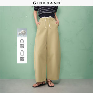 Giordano Women Double layer waistband barrel leg pants Free Shipping 12415002