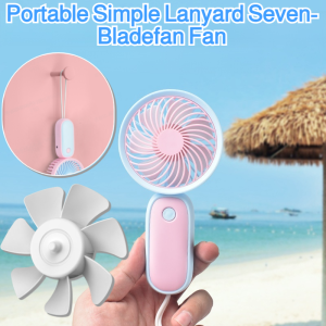 Portable Simple Lanyard Fan Rechargeable Handheld Mini Mute Small Fan Seven-Bladefan Blades Strong Wind Handheld Fan