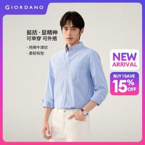 Giordano Men 100% cotton oxford long sleeve shirt Free Shipping 01046122