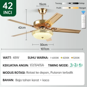 【COD】Lampu kristal 42/52inci Kipas Angin Gantung Kemewahan Ringan-Nordik Kipas Lampu 3 Warna Lampu kipas