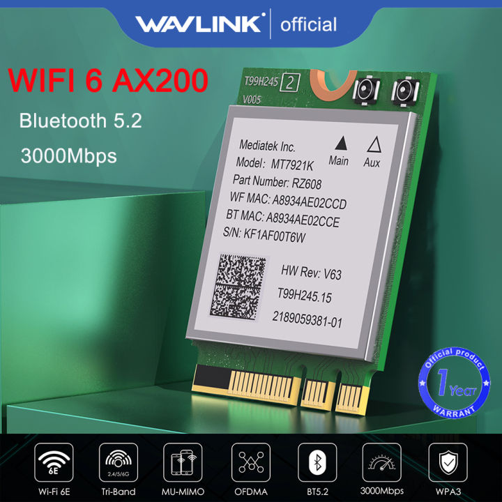 Wavlink AX200 WiFi 6 3000Mbps PCIE WiFi Adapter Dual Band 2.4GHz ...