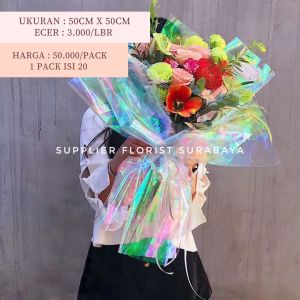 SFS - [5-20 LEMBAR] KERTAS BUNGA HOLOGRAM PELANGI WARNA WARNI SILVER/WRAPPING PAPER/ WRAP BUNGA/FLOWER WRAP/PEMBUNGKUS KERTAS WATERPROOF