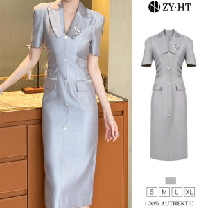 ZYHT EraVogue Váy nữ Váy xám Váy ngắn tay Váy phù hợp Váy công sở Váy Hiso Váy cổ điển Váy công sở Váy dự tiệc Váy dạ hội 21269