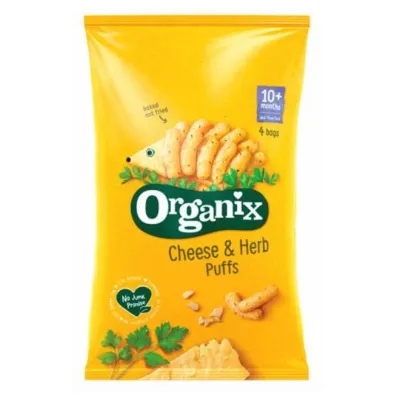 Organix Cheese And Herb Organic Finger Food Toddler Snack Corn Puffs Multipack 4X15G