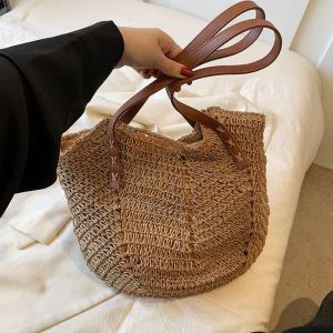 R3LRW0X Hollow Out Raffia Bag Shoulder Bag Tote Bag Beach Bag Fashion Beach Handbag Weave Straw Bag Girls