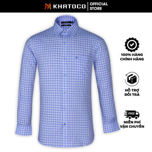 Sơ Mi Caro Tay Dài Màu Xanh Dương - Trắng Form Tailor Fit Chống Nhăn Lai Bầu- Áo Nam Khatoco