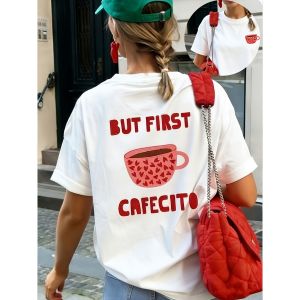 Women Spring Summer Casual Cartoon Print Round Neck Short Sleeve T Shirt with Letter Print for Girls and Young Women Soft Cotton Lightweight Everyday Stylish Fun Graphic Tee