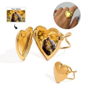 Có Thể Điều Chỉnh ảnh trái tim Mề Đay Nhẫn Trái Tim Lưu Trữ Hộp Nhẫn Mở nhẫn bằng thép không gỉ Kết Cấu Thích Hợp Cho Phụ Nữ