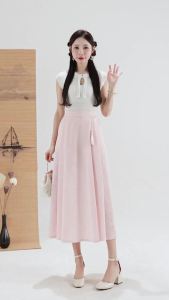 Ammin Váy hoa văn cổ điển có mặt dây chữ R Trung Quốc Mới Mùa Xuân/hè eo cao phong cách Trung Quốc Nữ Váy Xếp Ly Chữ A dài trung bình 2024