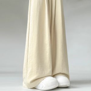 COD黄色奶芙山本裤女夏季新款高腰宽松垂感休闲松弛感冰丝拖地直筒裤2026新品