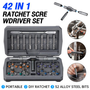 MOKETA 42-in-1 DIY Magnetic Ratchet Screwdriver Set with T-Handle & Multifunctional Bits Portable Tool Kit for Home Repairs