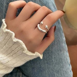2023 thời trang mới Nụ Cười Mở Nhẫn nữ Y2K Cô Gái Ngọt Ngào Mát Mẻ Hai Lớp Có Thể Điều Chỉnh Vòng Tròn Bạc Ins Hợp Thời Trang trang sức cổ điển Mới Cho Đảng Quà Tặng Hàng Ngày