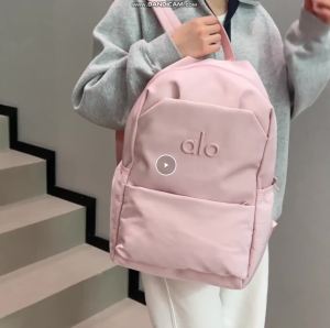 Front Double Layer Yoga School Backpack ALO Six Solid Neutral Nylon Sponge Cushion Straps Dual Side Bottle Pouch Large Capacity Rucksack For College Workout Daily Commute