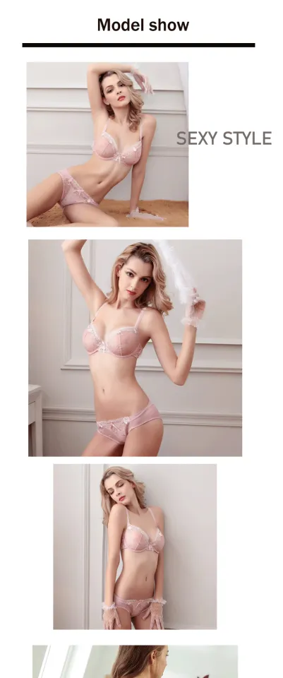 Sexy Underwear Embroidered Transparent Large Chest Show Small Women's Bra  Set