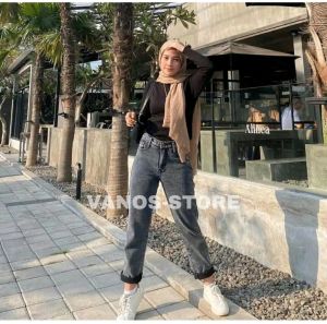 Celana panjang wanita celana jeans boyfriend wanita snow 2025
