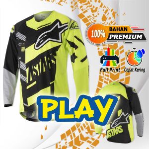 Pakaian baju jersey Set custom Balap Motor trail cross motocross Alpn Hitam Stabilo (Baju aja) Gratis Nama Nomor Tshirt Kaos Trabas cros Celana adventure Size Pria Dewasa Balap enduro touring sport ukuran S M L XL XXL cocok di crf wr klx dan MX