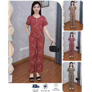 Đồ bộ mặc nhà cho mẹ bà quần dài áo cộc chất lụa mango mềm mịn thoáng mát