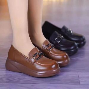 Free Shipping Genuine Leather Soft-Soled WomenS Shoes Non-Slip Thick-Soled Comfortable And Versatile Flats For Moms