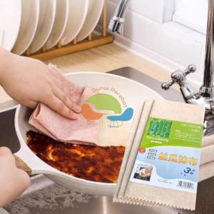 3 keping/Pek (28cm*30cm) Penyerap Minyak Kain Loofah Asli Tulen Dapur Kain Cuci Pinggan Menyerap Air Kitchen Dishwashing Cloth
