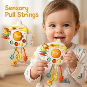 Baltra Baby Teether Rattle Toy Silicone Sensory Pull String Montessori Toddler Chewable