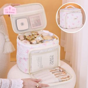Cốp Vải Đựng Mỹ Phẩm Du Lịch Nhiều Ngăn Phân Chia Khoa Học Có Ngăn Đựng Cọ Trang Điểm Riêng Họa Tiết Dễ Thương