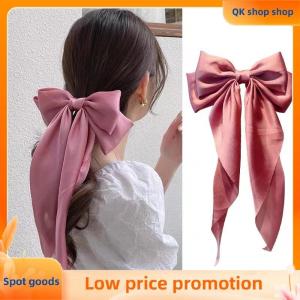✨QK shop✨ Elegant Red Streamer Large Bow Ribbon Hair Clip For Women Fashion Simple Solid Satin Ponytail Bow Hairpin Girls Hair Accessories