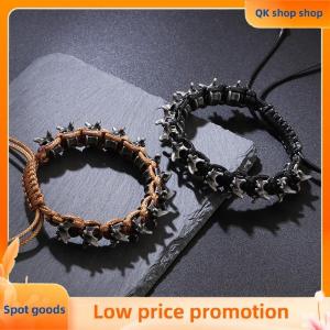 ✨QK shop✨ Punk Hip Hop Style Mens Handmade Woven Alloy Keel Bracelet Adjustable Size Hand Accessory
