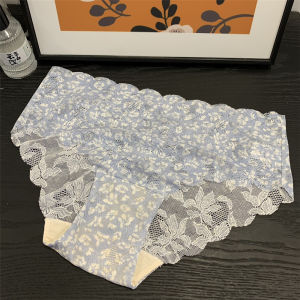 oobest 3 ชิ้น กางเกง ใน ลูกไม้ กางเกงในผู้หญิง Thin lace   underwear for women semi transparent jacquard wave edge breathable and seamless silk crotch mid waist triangle