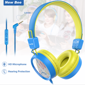 New Bee KH20 Kids Headphone with Microphone 85dB Safe Volume Limited Wired kids Headphone Girls Boys Multi-color Color Music Stereo Headset For Kids Online Learning