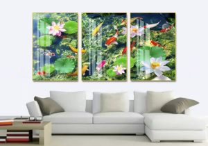 Tranh treo tường - Tranh Laminate tráng gương Cửu Ngư Quần Hội Mừng Tân gia Khai trương- Bộ 3 tấm đồng size