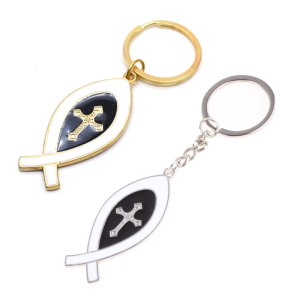 Two-sided for Cross Jesus Christ for Key Buckle Church Souvenirs Brief Israel Fish Shape for Key Ring Metal Chain Religi