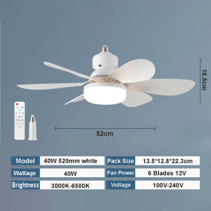 LED Ceiling Fan with Light E27 Base Mute Remote Control Fan Light Detachable Blades Ceiling Fan for Bedroom Living Room