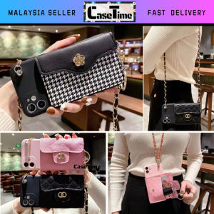 Oppo A3 A5 Pro A5 2020 A9 2020 A53 2020 A54 A74 4G A76 A92 A93 A94 A95 A96 4G A15 A15s A16 A17 A17k Reno 5F 4G 5G candy colour wallet pocket chain strap purple pink yellow black brown slim matte tpu silicon soft case casing cover fon sarung dompet 手机壳