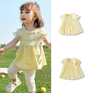 balabala Girls Sweet Mesh Short Sleeve T-Shirt Cotton Base Layer Summer 2025