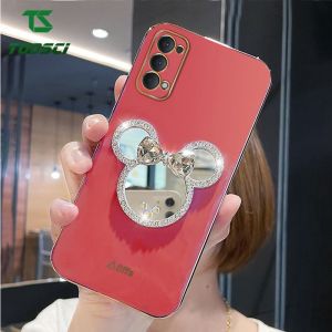 For OPPO Reno 6Z/Reno 7 SE/Reno 8 Pro Reno 2 Reno 2Z Reno 2F  Reno 3 Reno 4 Reno 4F Reno 5 Pro Reno 5F Reno 6 Pro Reno 7 Pro Reno 7Z Luxury Bling Glitter Diamond Mirror Stand Plating Phone Case Soft TPU Smooth Back Cover