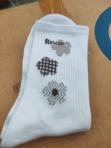 BB02 kaos kaki fashion wanita panjang tinggi bawah betis motif love awan smile good bunga kotak renda warna putih korean socks