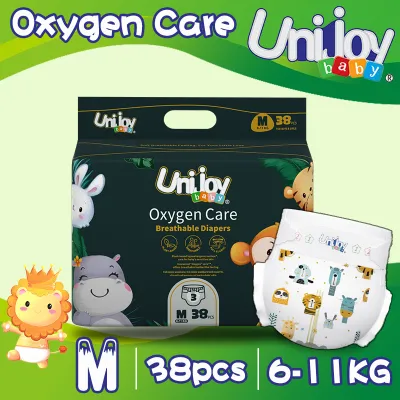 Unijoy Baby Newborn Diaper Oxygen Care Lampin Kanak (S 44 Pieces / M 38 Pieces / L 32 Pieces / XL 28 Pieces / XXL 24 Pieces) Diaper Tape (4 Packs)