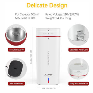 Portable Electric Kettle 500ML Rechargeable Fast Heat Thermos Tumbler Coffee Travel Water Heater Temperature Control Smart Water Bottle 304 Stainless Steel Heating Cup