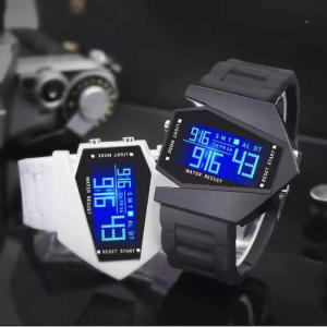 Airplane Shape Luminous LED Digital Black Watch Multifunctional Silicone Sport Watches For Kids(With Box)