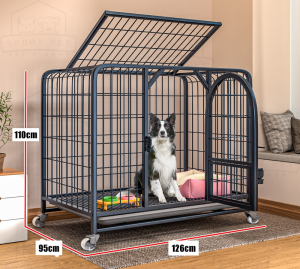 Dog Cage XXXL Sturdy Impact Resistant Large Space Crate Black With Wheels Multi-Door Dog Crate Sturdy