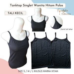 Basic Tank Top Wanita | Singlet Cewek Hitam Polos | Tanktop Wanita Dewasa | Tengtop Tali Besar Tali Kecil | Tanktop Jumbo Muat BB 80 KG |  Size S M L XL XXL