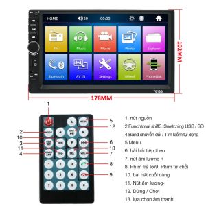 Màn hình 7 inch cho xe ô tô  hai din 7 HD màn hình cảm ưng bluetooth Đa phương tiện Có tiếng việt Mẫu 7018B ( giá 1 bộ )