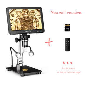 [🚚Local fast delivery🚚][🔥with HDMI🔥]TOMLOV DM9 Pro HDMI Digital Microscope with 7 IPS Screen 1200X Video Coin Microscope for Entire Coin View 16MP Soldering Microscope with Metal Stand 10 LED Lights SD Card Include Remote Control